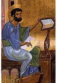 An icon depicting Mark writing the Gospel of Jesus Christ